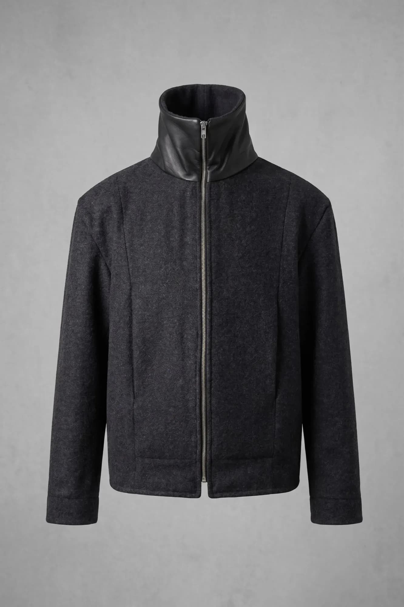 Campera de lana prensada con cuello de napa — Atelier Molina