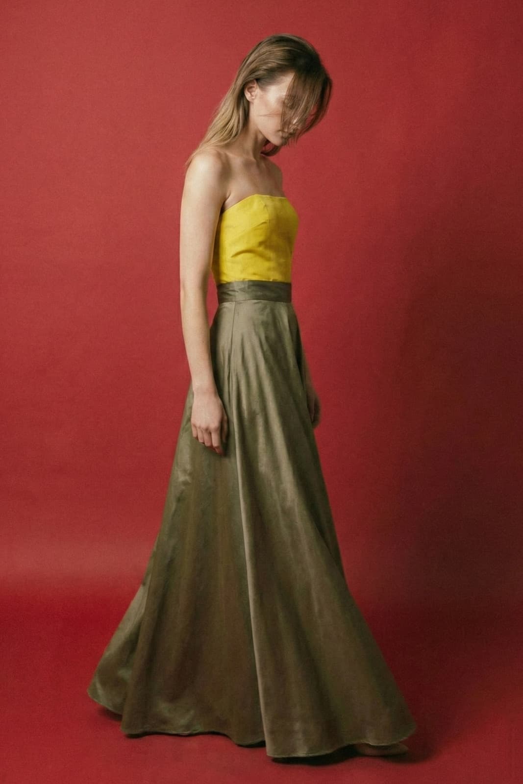 Maxi Falda de Tafetán de Seda Verde Seco - comprar online