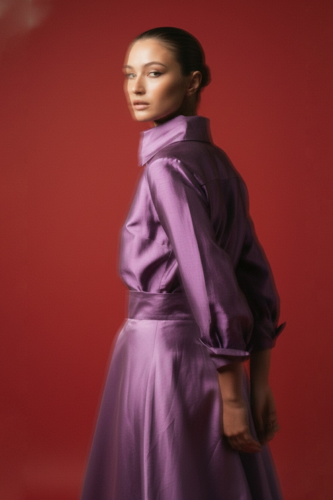Camisa de tafetán magenta