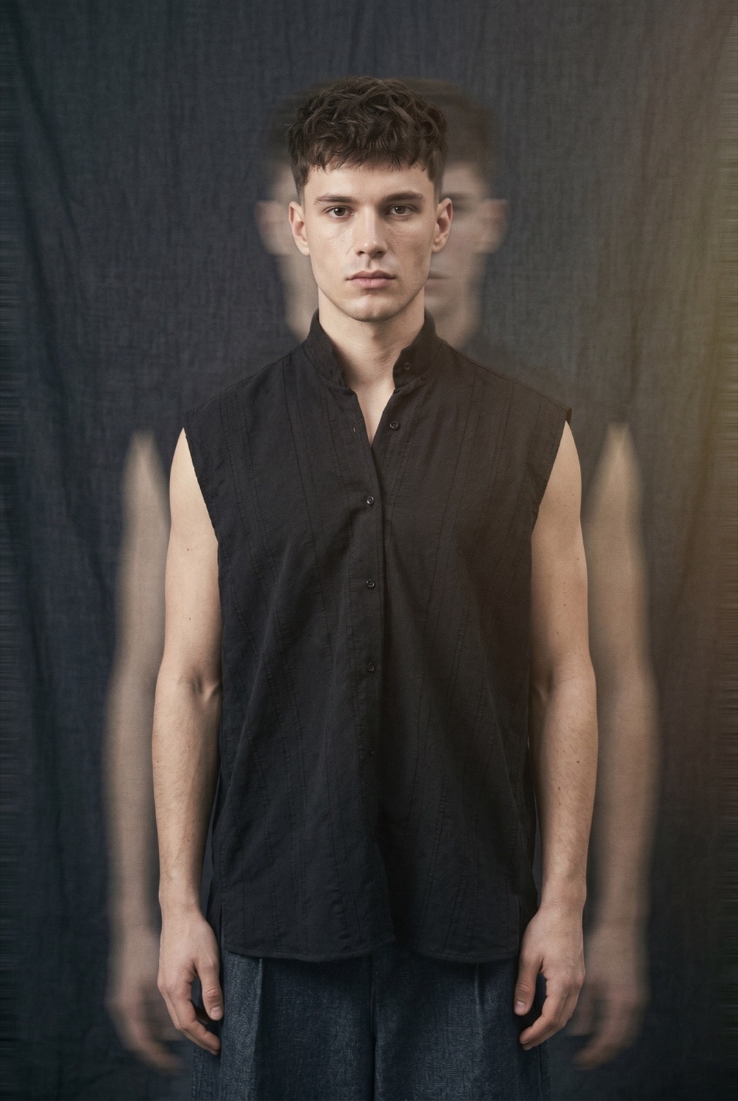 Camisa Sin Mangas Jaquard Labrado -- Gris Plomo