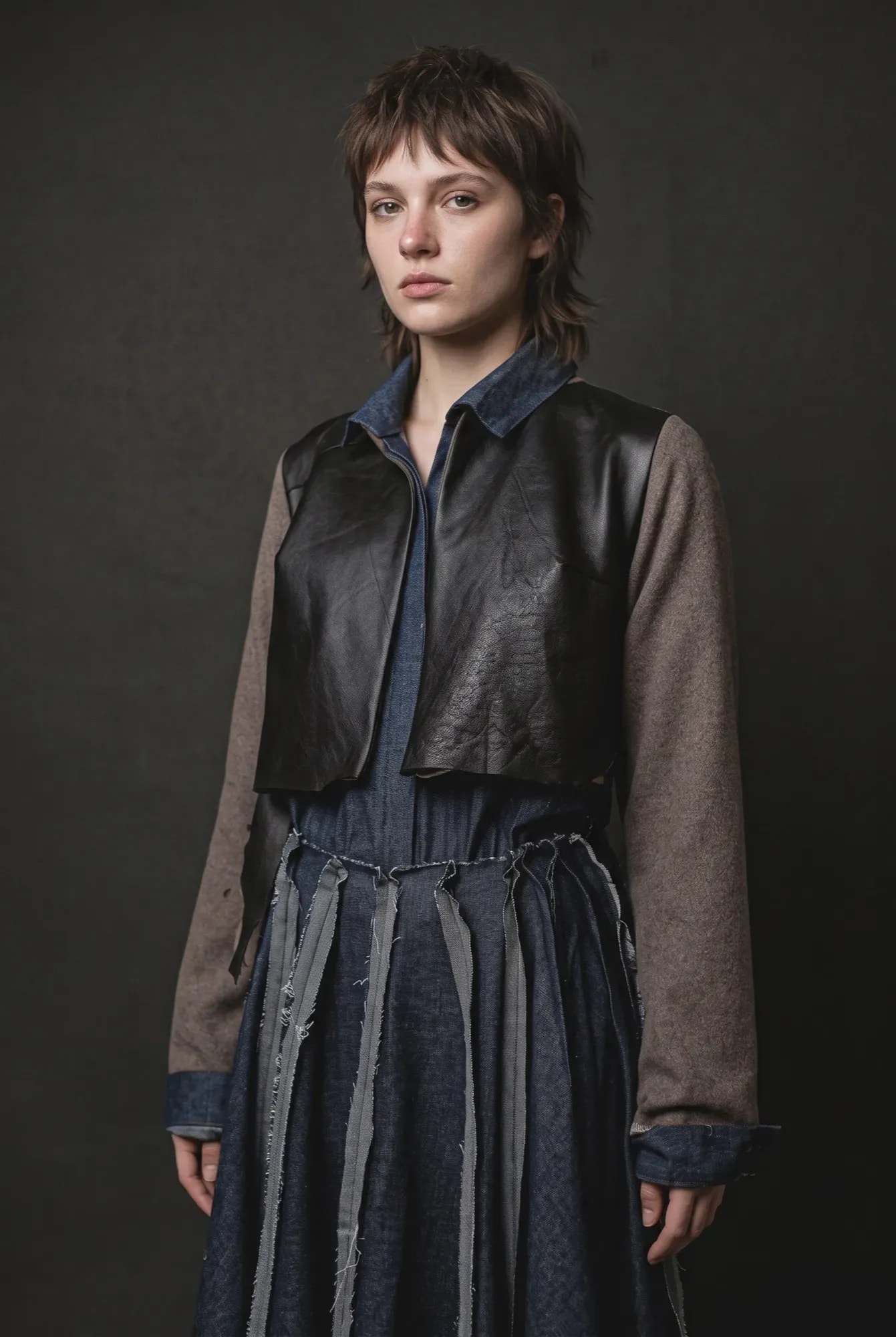 Chaqueta Crop de Cuero y Cashmere
