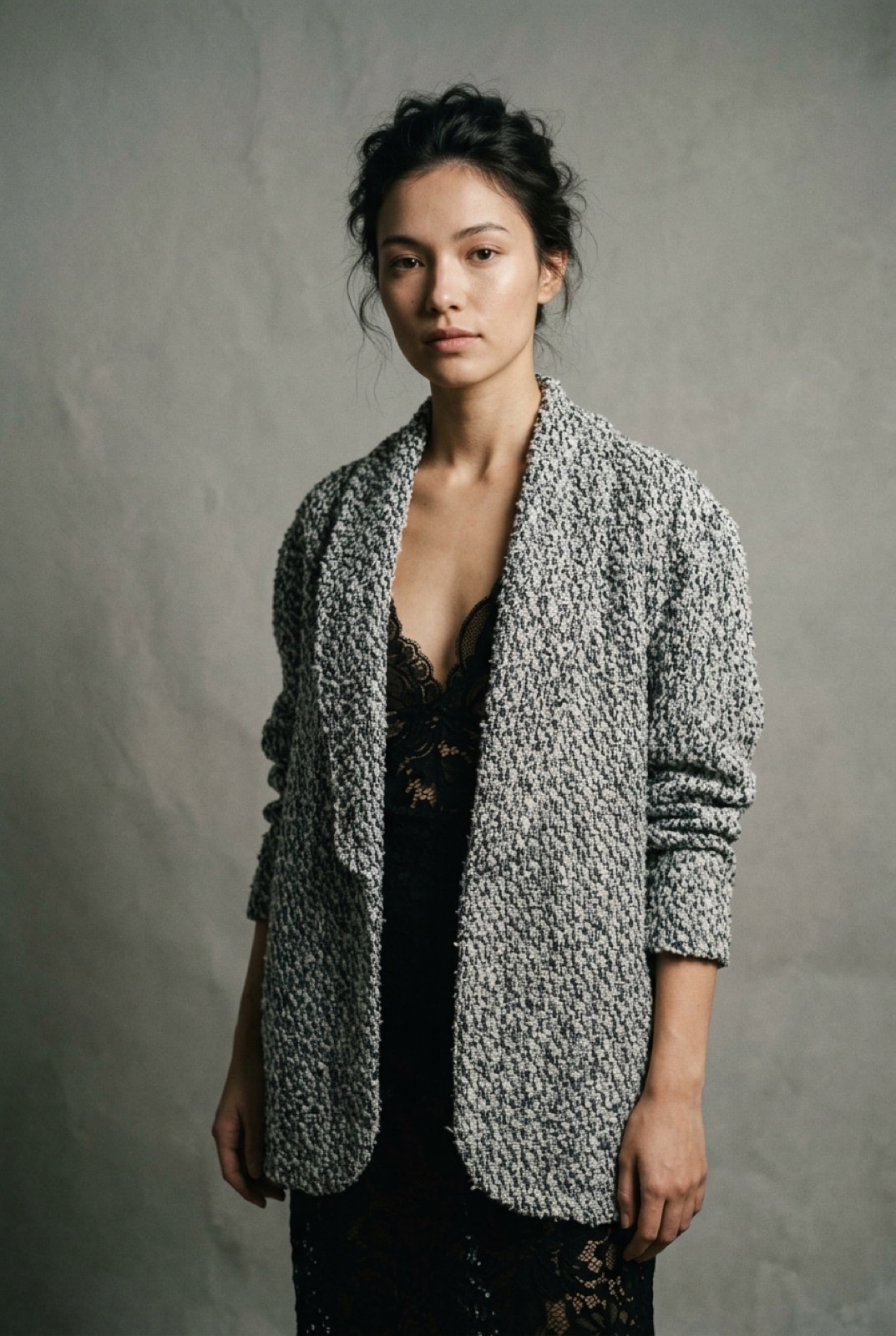 Chaqueta de Tweed de Algodón Blanco y Negro | Tejido de Verano
