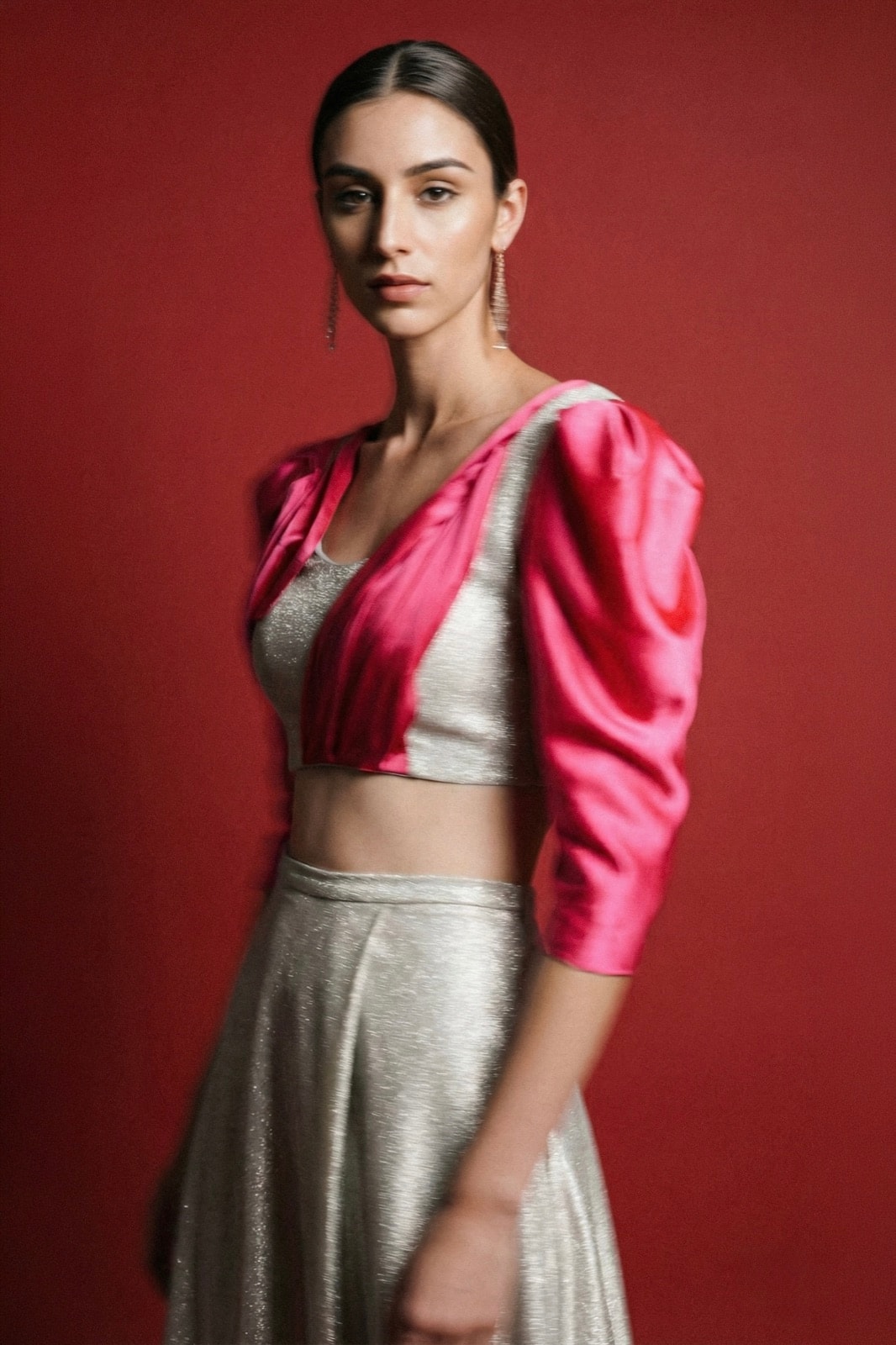 Croptop dorado y fucsia