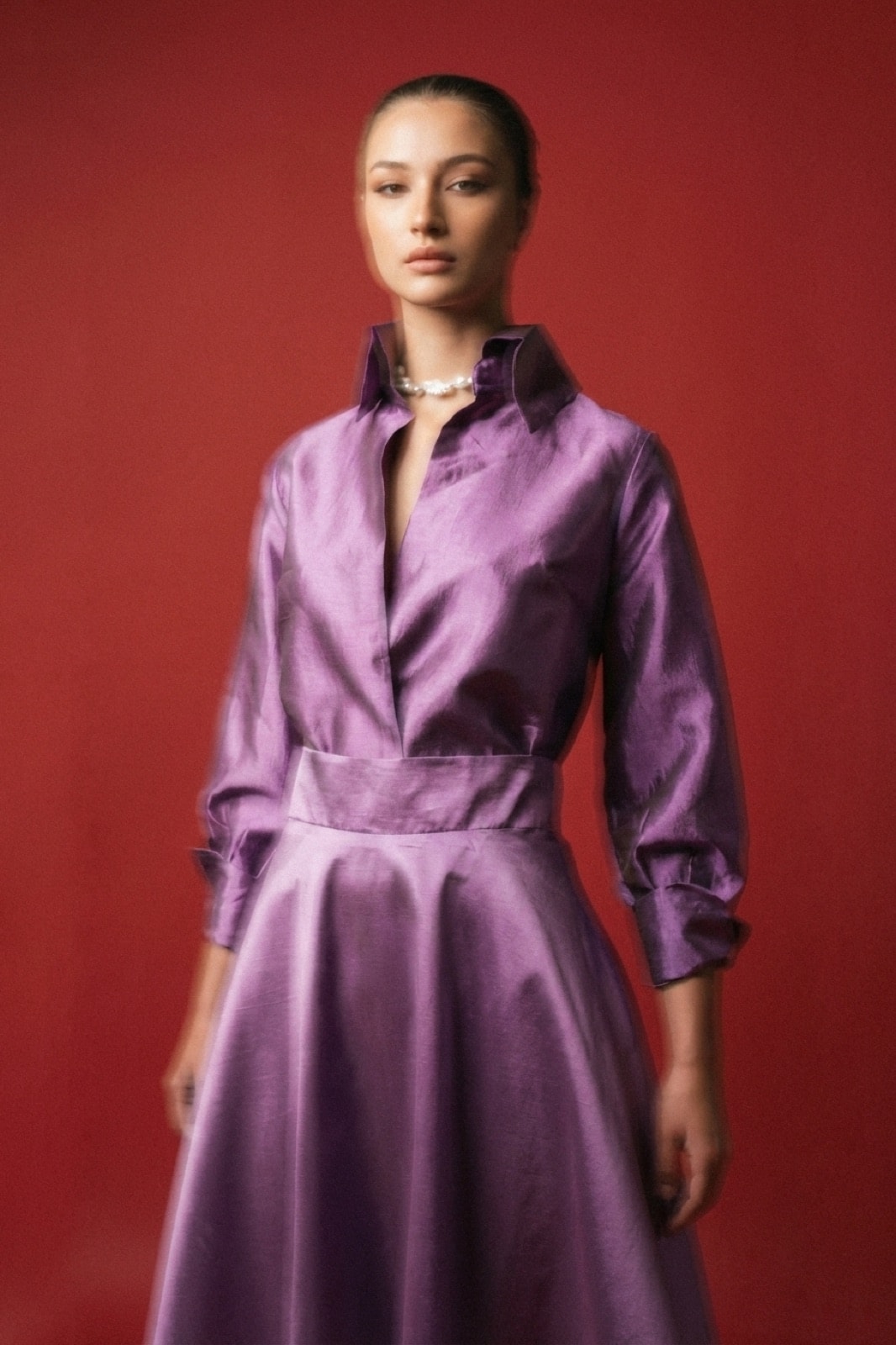 Maxi Falda de Tafetán de Seda Magenta