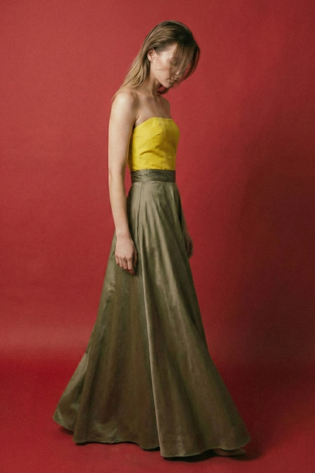 Maxi Falda de Tafetán de Seda Verde Seco - comprar online