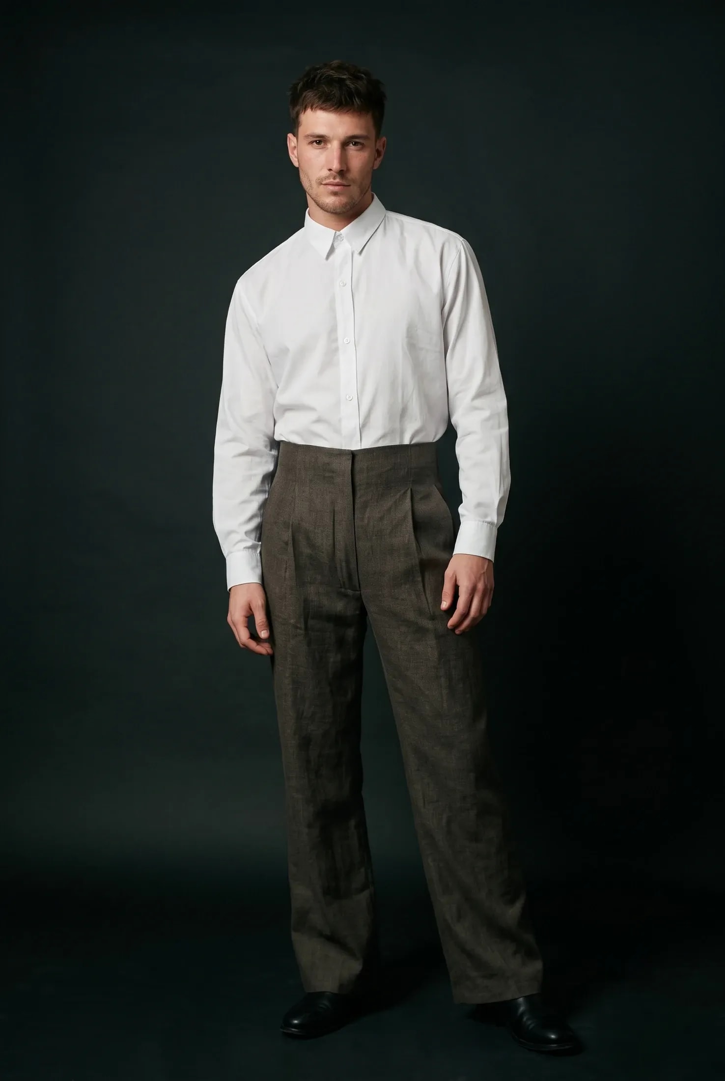 Pantalón Sastrero Cintura Alta en Lino Italiano Verde Alga 3