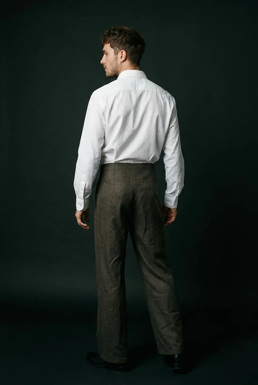 Pantalón Sastrero Cintura Alta en Lino Italiano Verde Alga 4