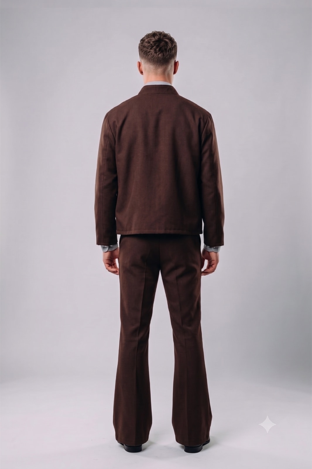 Pantalón sastrero tiro alto chocolate en tencel, vista de espalda