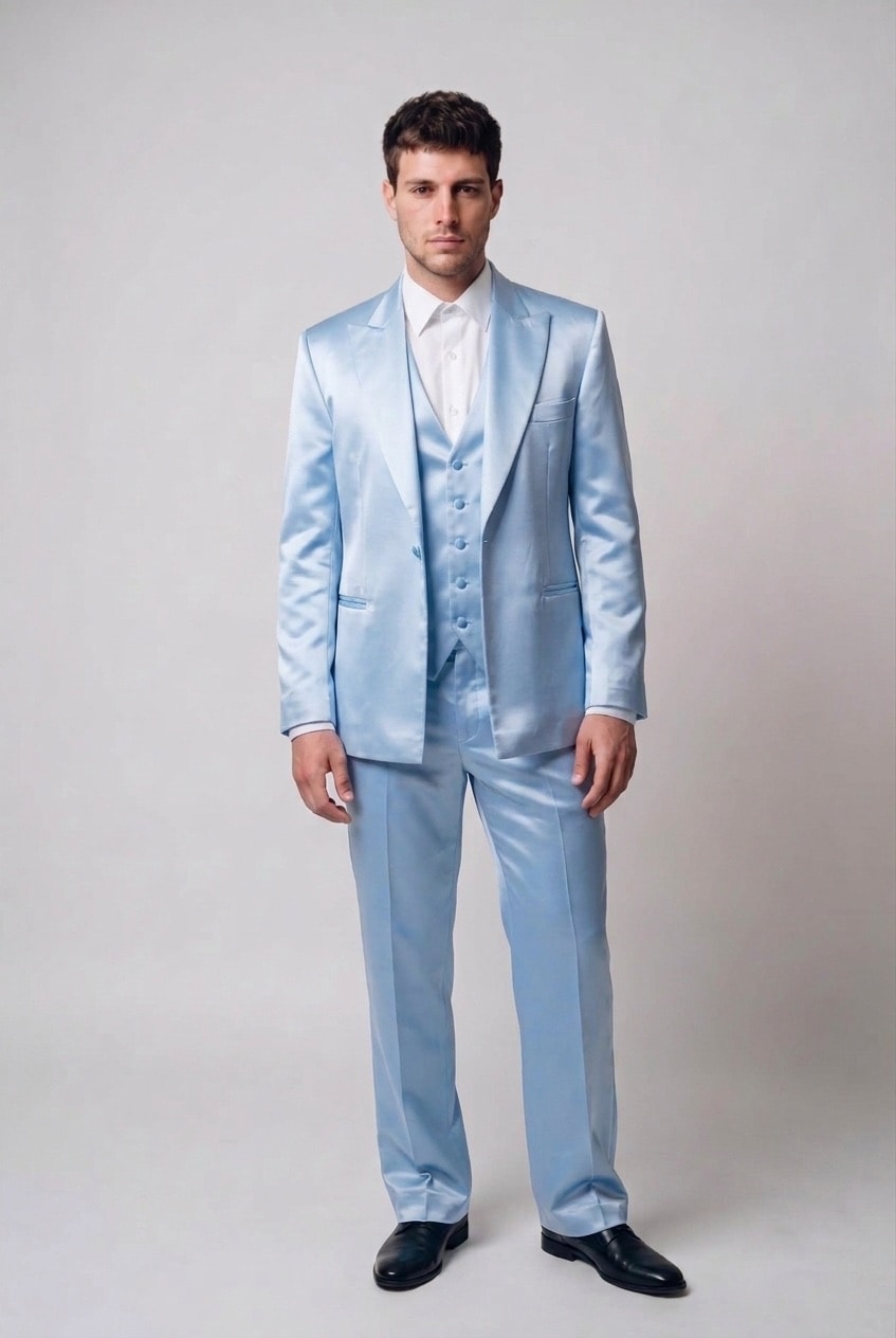 Traje de Crepe Satén Celeste