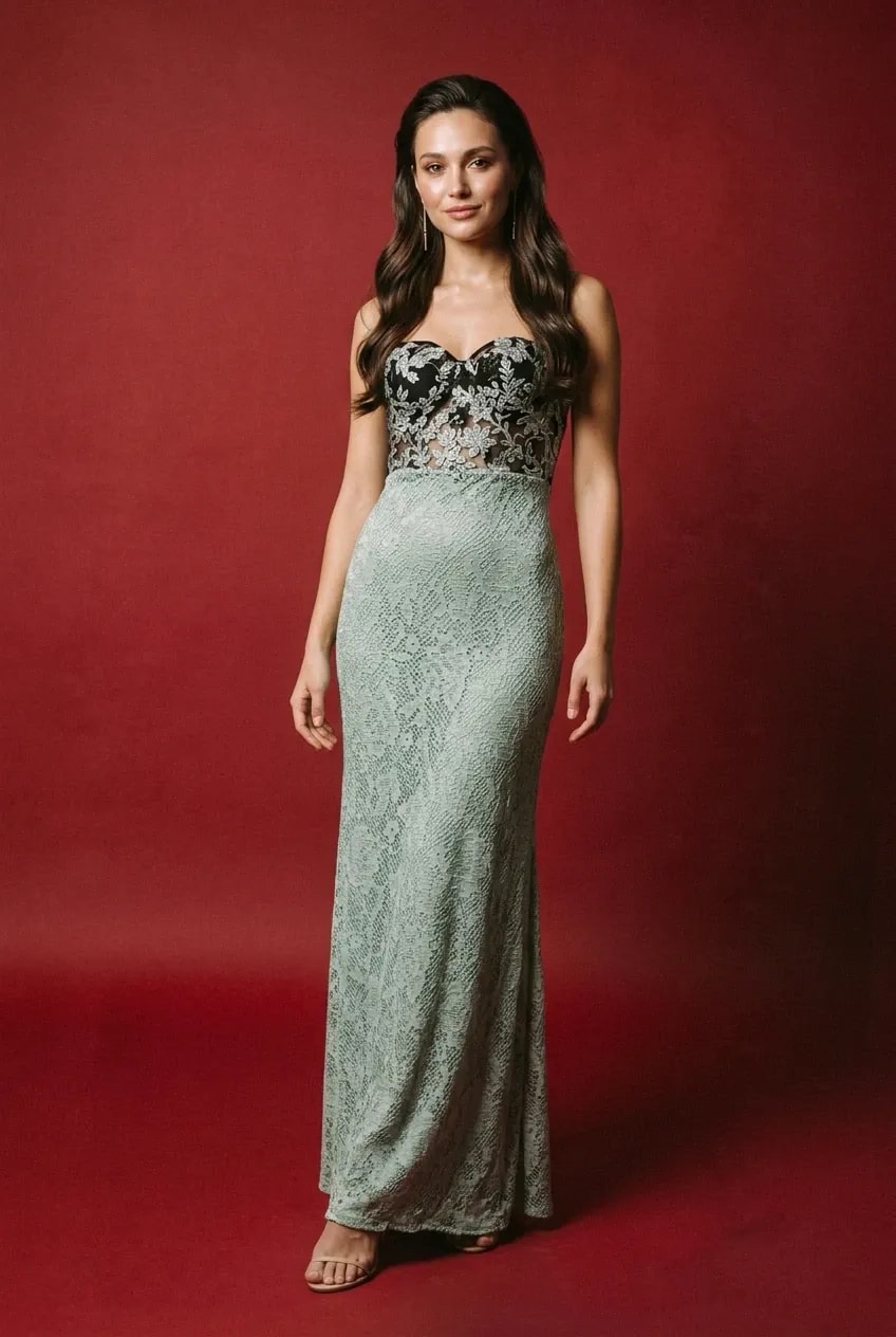 Vestido de fiesta con corset bordado y falda de encaje