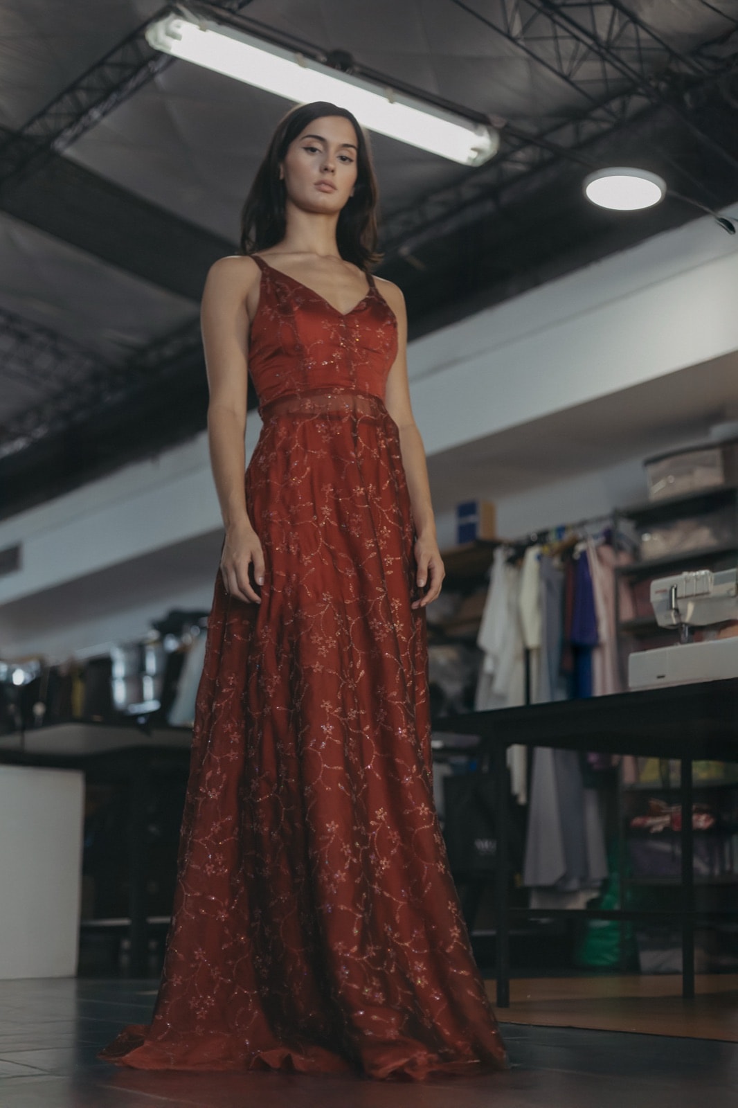 Robe de soirée en organza brodée