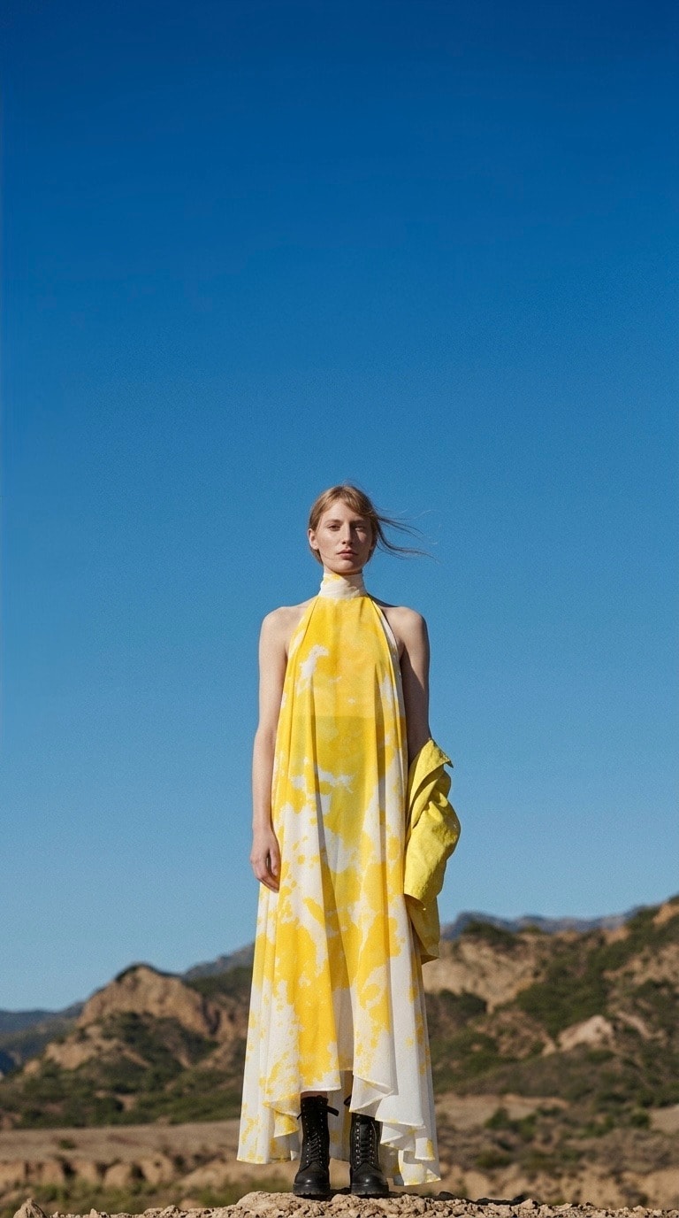 VESTIDO DE SEDA "YELLOW PAINT" | PIEZA ÚNICA PINTADA A MANO · Atelier Molina, Buenos Aires