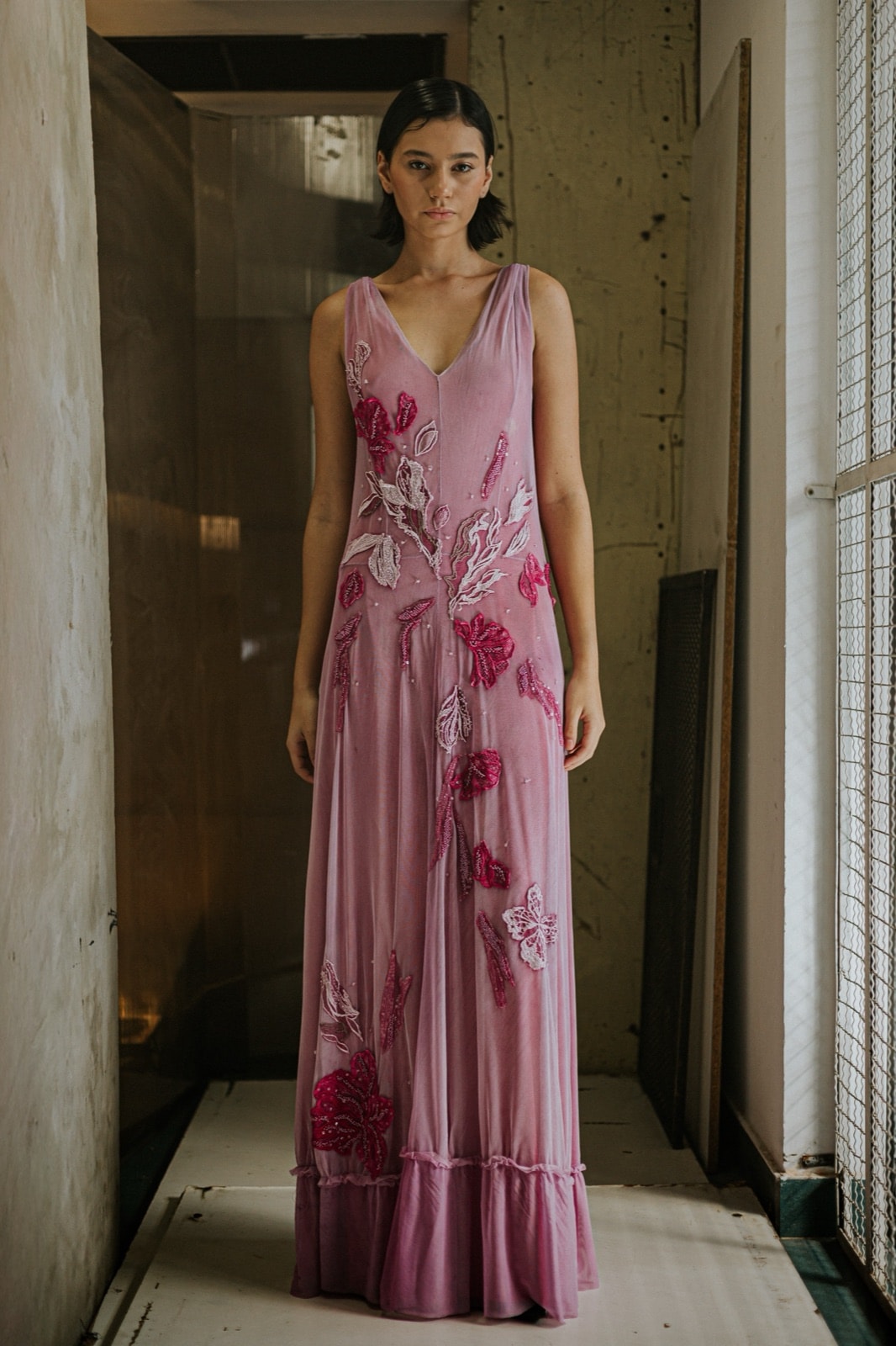 Vestido de tul de algodón bordado rosa en internet