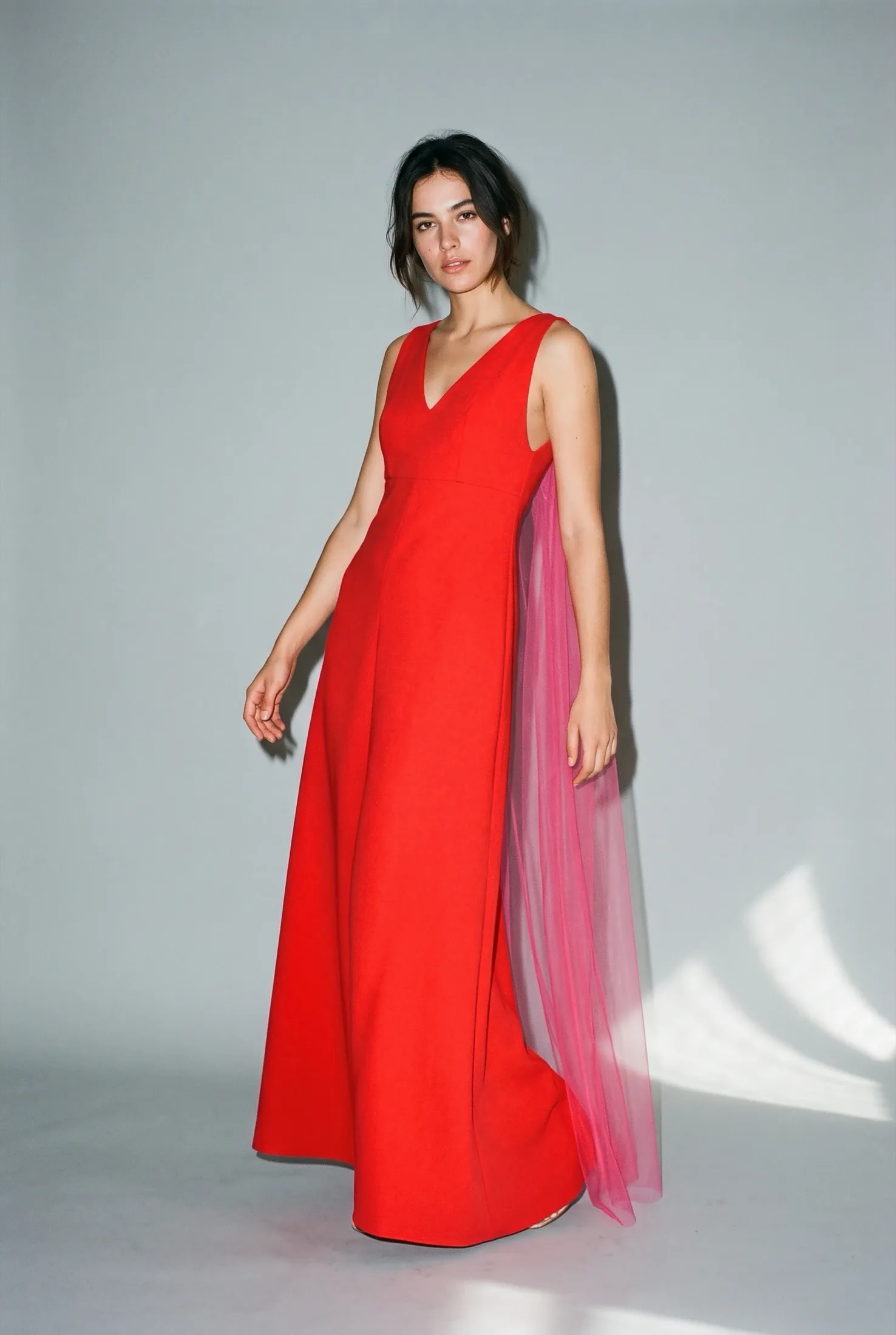 Vestido rojo con lazo fucsia 2
