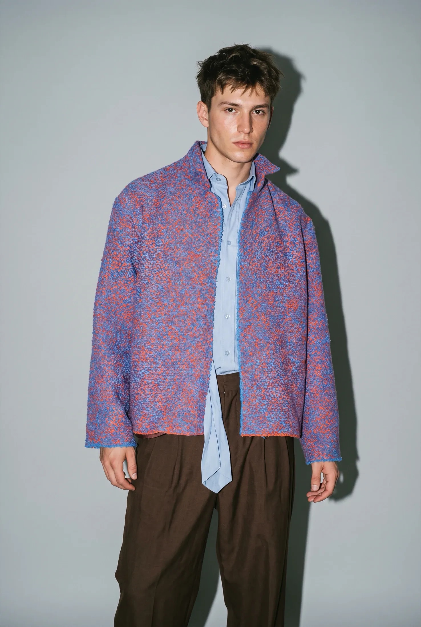 Chaqueta de Tweed de Algodón Azul y Naranja