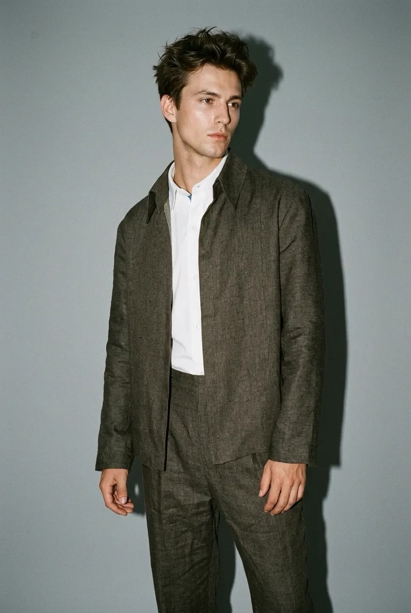 Chaqueta de Lino Italiano Verde Alga