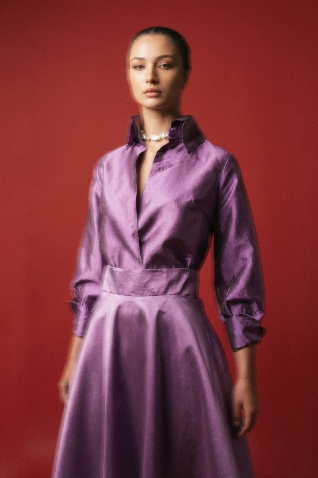 Maxi Falda de Tafetán de Seda Magenta