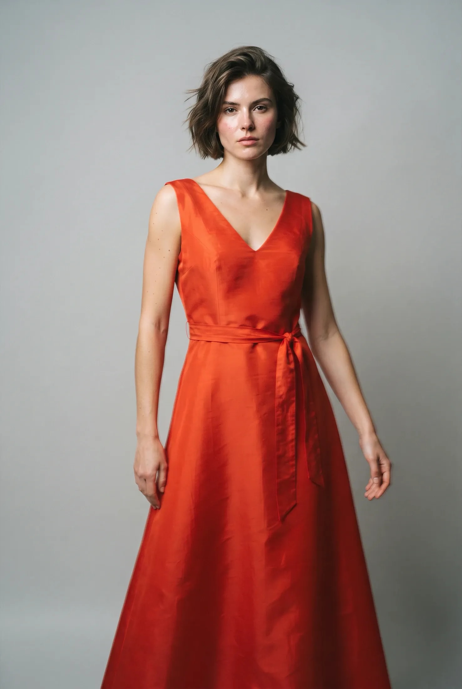 Vestido de tafetán rojo