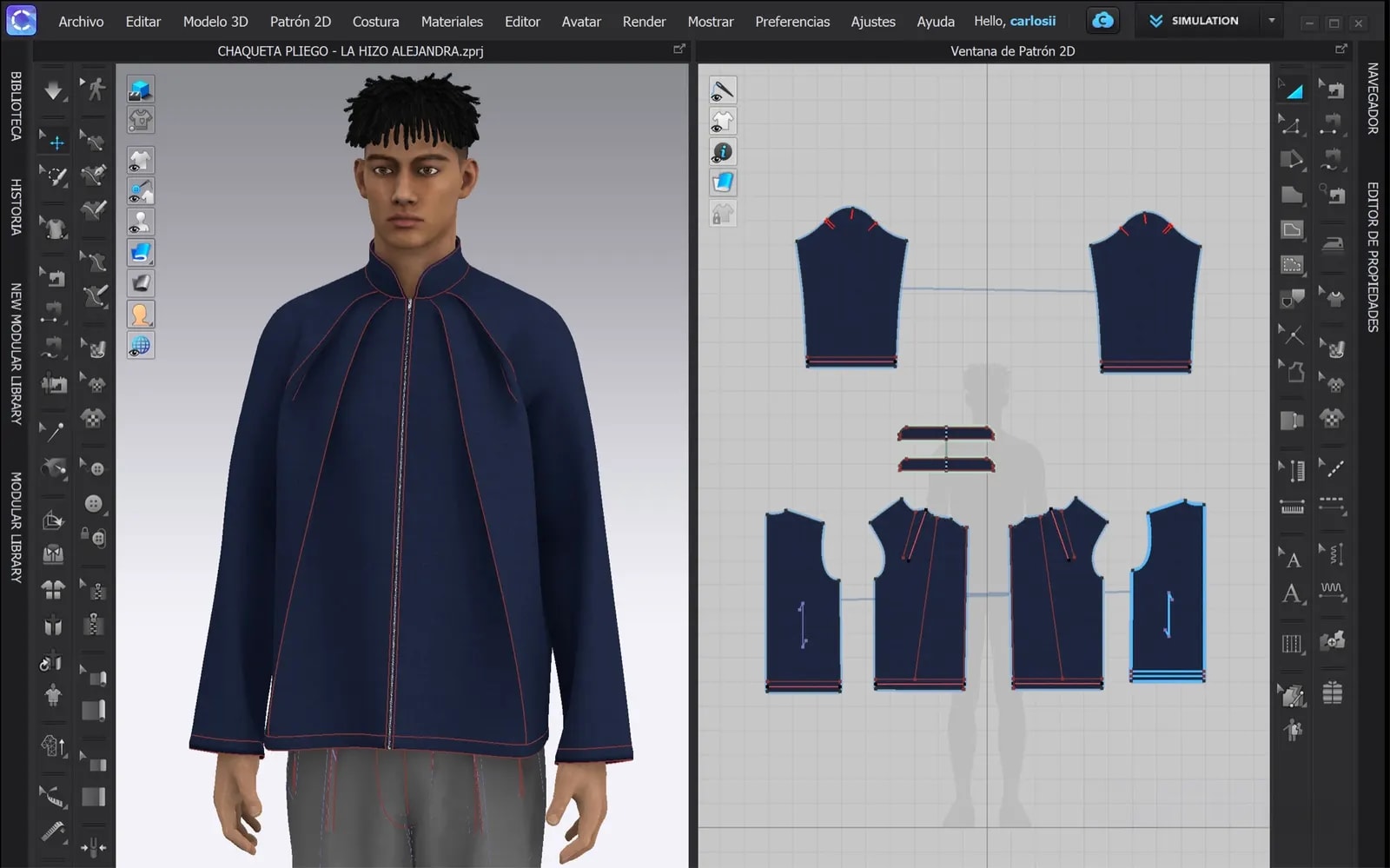 Interfaz de CLO3D con el modelado de la Molina Jacket