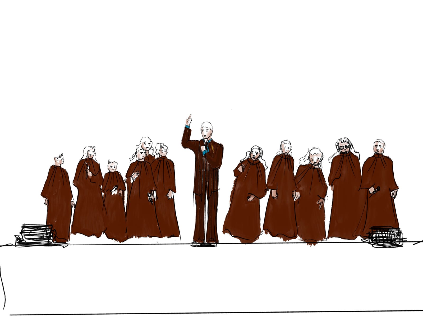 Boceto de Milo J junto al coro para los Premios Gardel 2026, Atelier Molina
