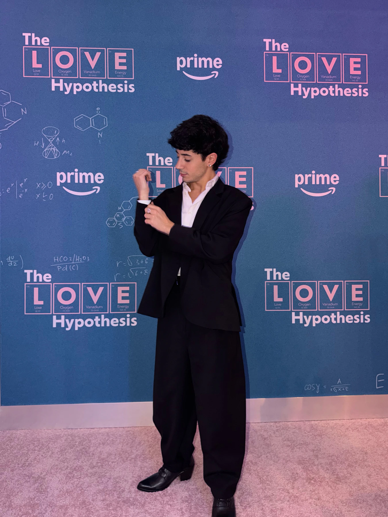 Kevsho at The Love Hypothesis premiere photocall in New York wearing an Atelier Molina wool set