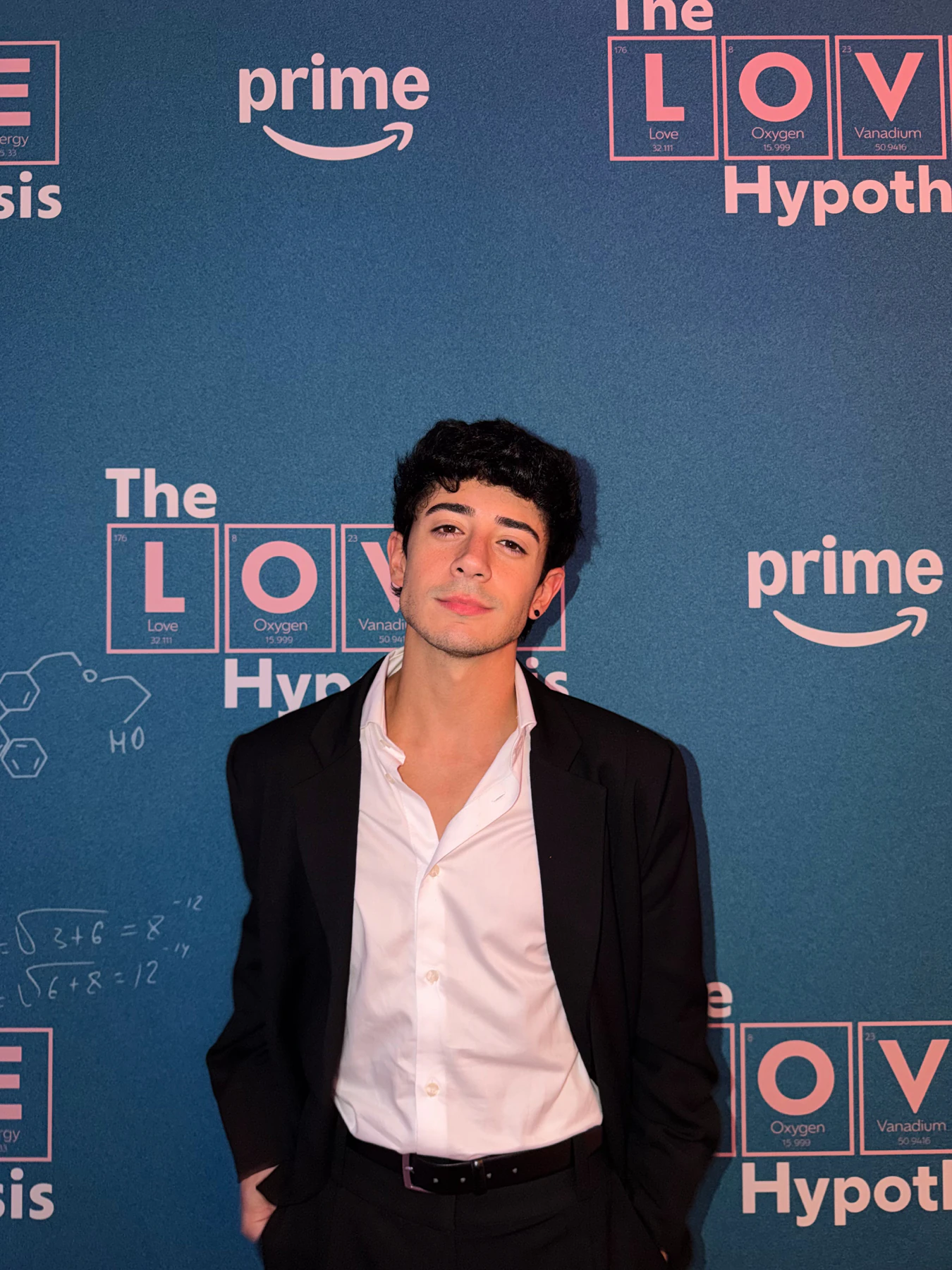Kevsho on The Love Hypothesis red carpet for Prime Video in an Atelier Molina jacket and white shirt